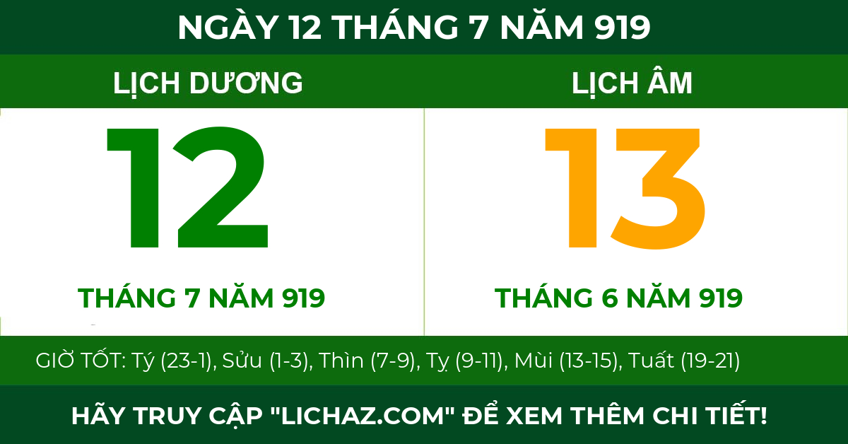 lịch âm ngày 12 tháng 7 năm 919