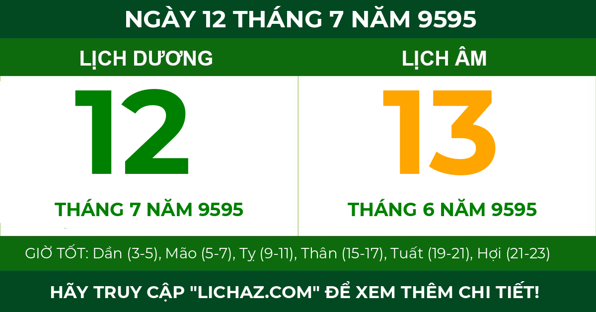 lịch âm ngày 12 tháng 7 năm 9595