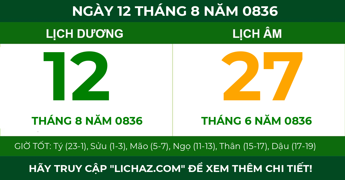lịch âm ngày 12 tháng 8 năm 0836
