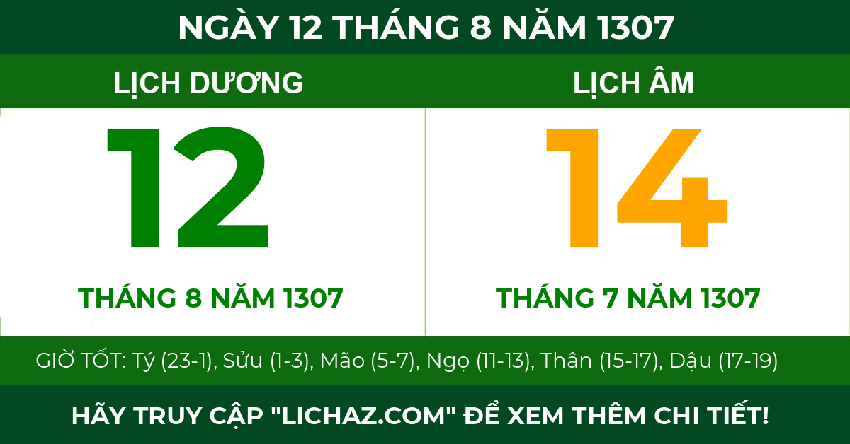 lịch âm ngày 12 tháng 8 năm 1307