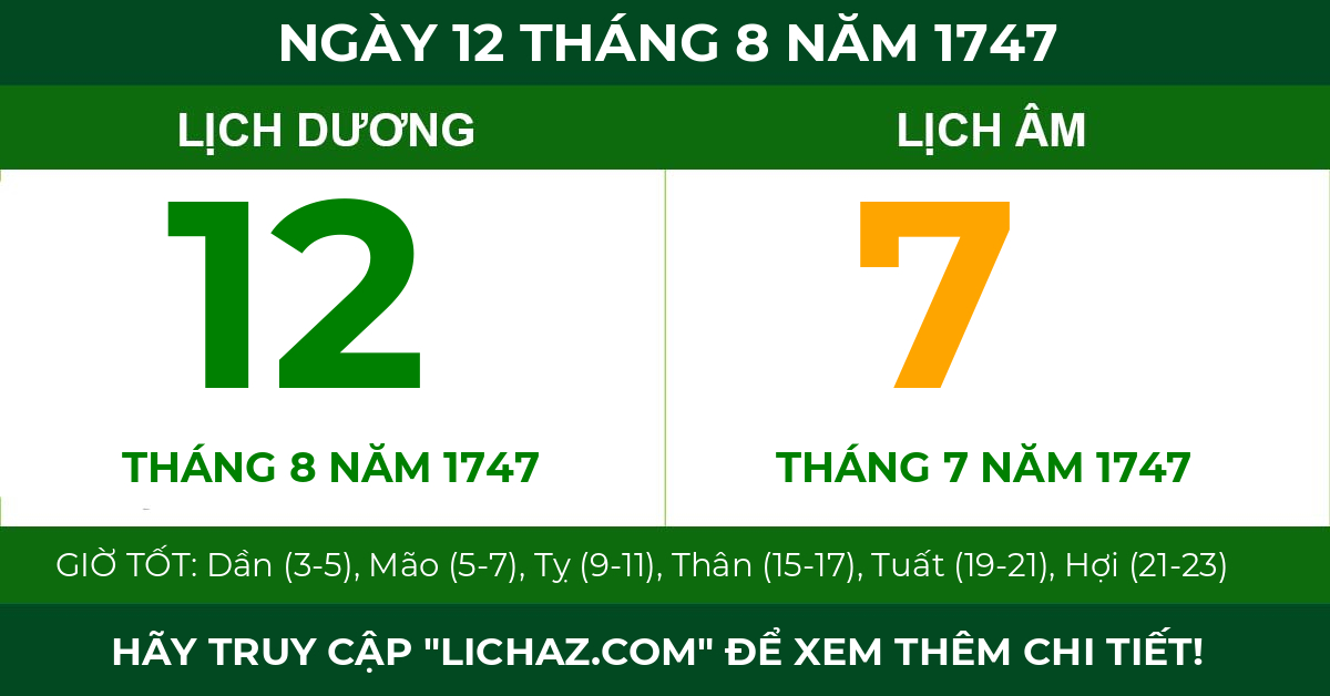 lịch âm ngày 12 tháng 8 năm 1747