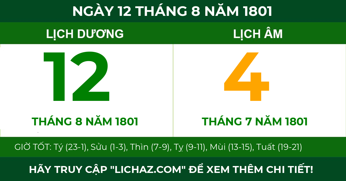 lịch âm ngày 12 tháng 8 năm 1801