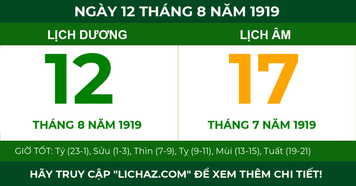 lịch âm ngày 12 tháng 8 năm 1919