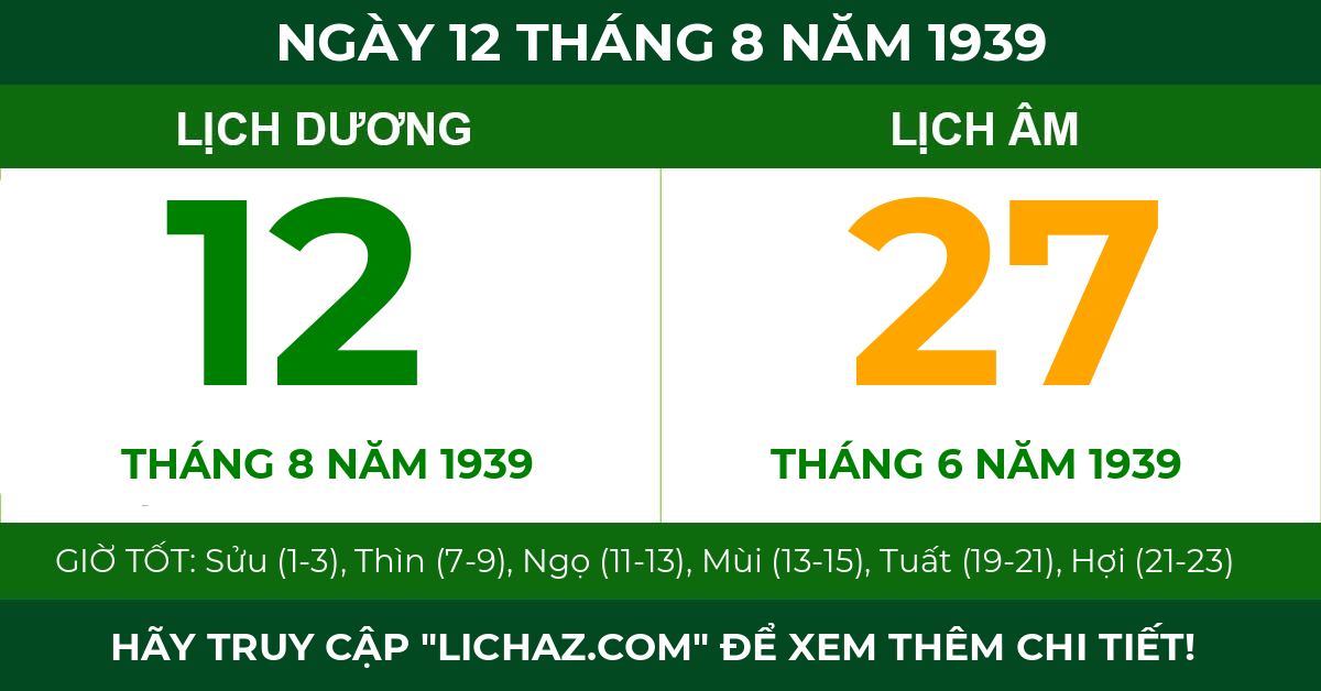 lịch âm ngày 12 tháng 8 năm 1939