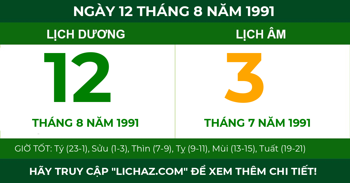 lịch âm ngày 12 tháng 8 năm 1991