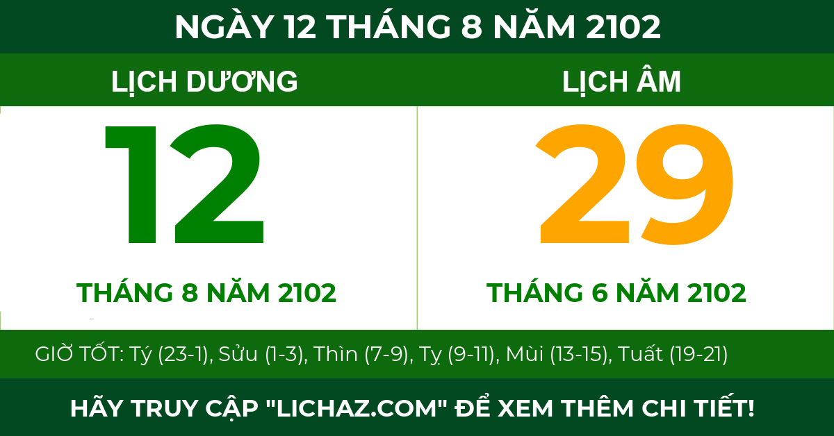 lịch âm ngày 12 tháng 8 năm 2102