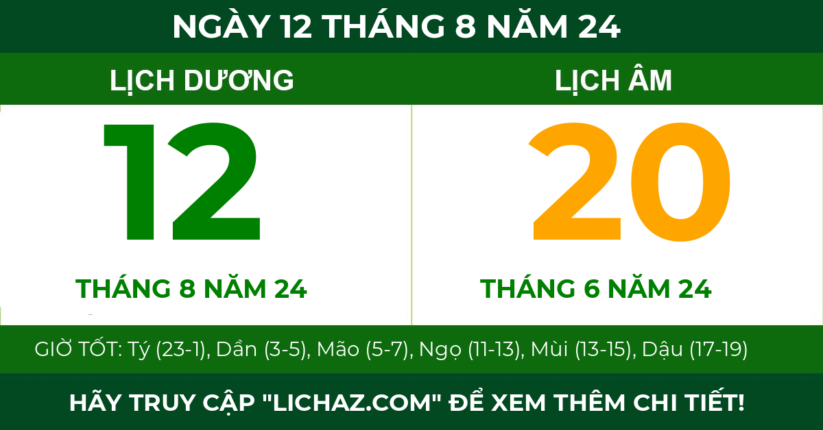 lịch âm ngày 12 tháng 8 năm 24
