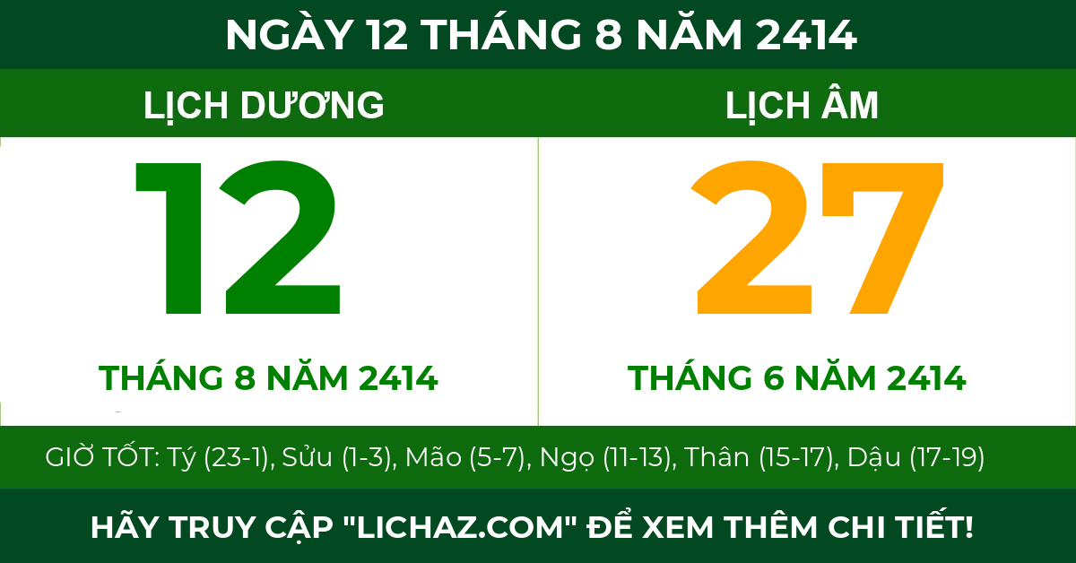 lịch âm ngày 12 tháng 8 năm 2414
