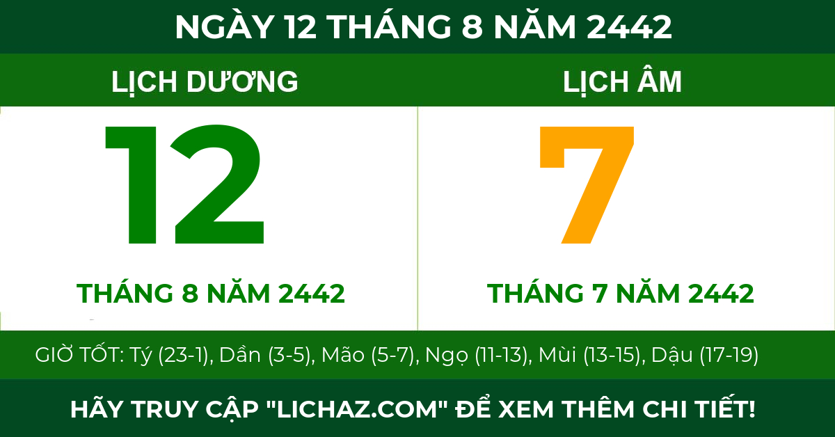 lịch âm ngày 12 tháng 8 năm 2442