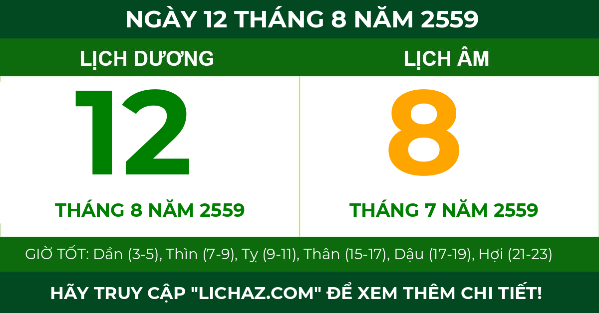 lịch âm ngày 12 tháng 8 năm 2559