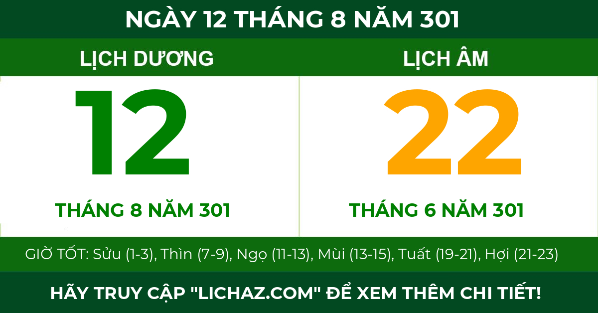 lịch âm ngày 12 tháng 8 năm 301