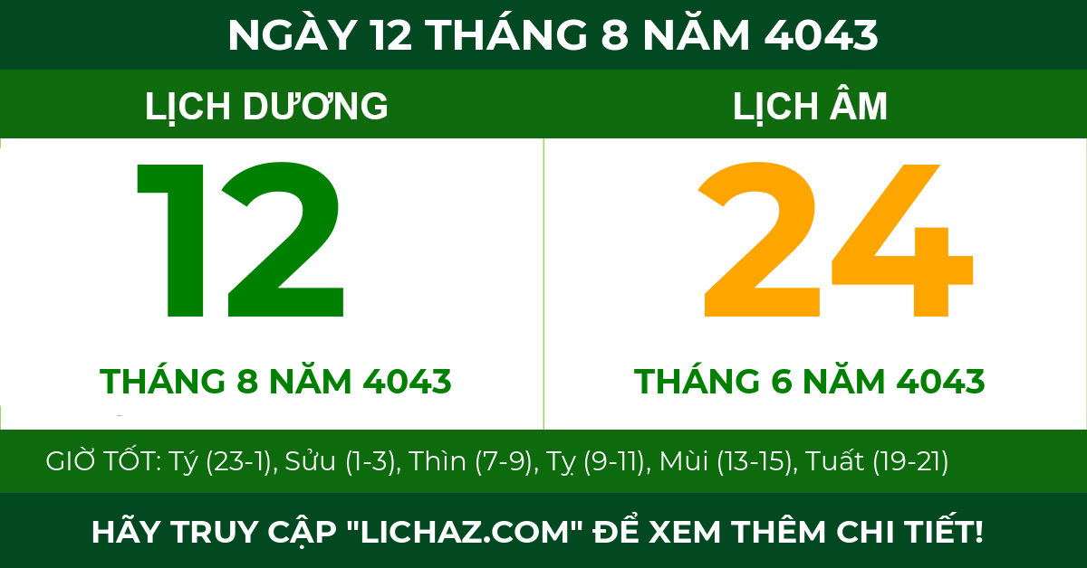 lịch âm ngày 12 tháng 8 năm 4043