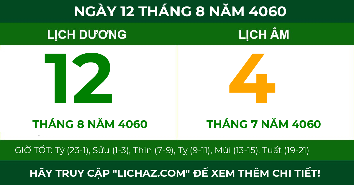 lịch âm ngày 12 tháng 8 năm 4060