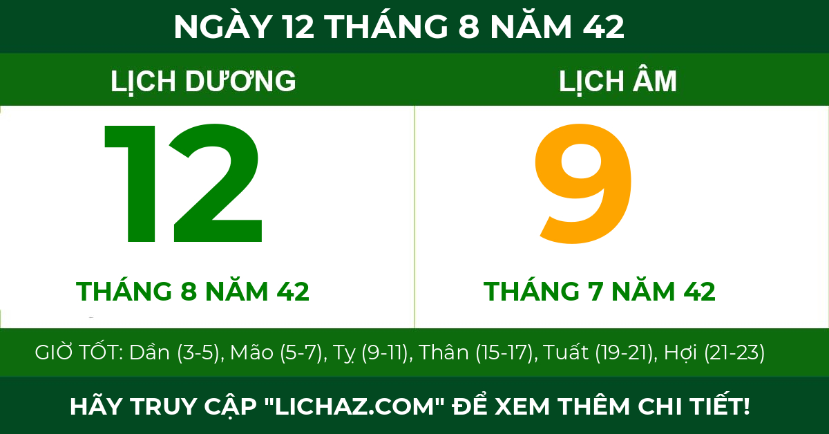 lịch âm ngày 12 tháng 8 năm 42