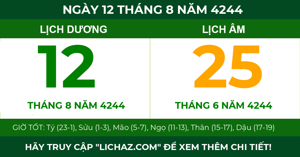 lịch âm ngày 12 tháng 8 năm 4244