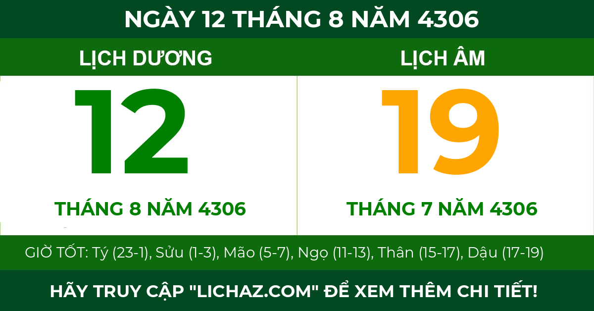 lịch âm ngày 12 tháng 8 năm 4306