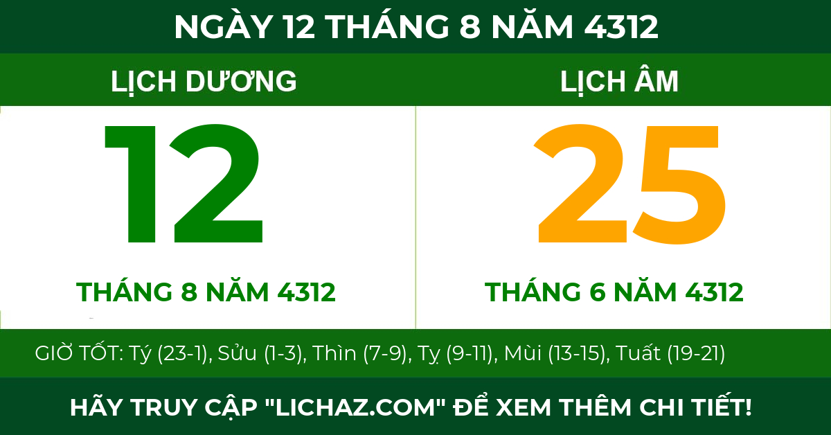 lịch âm ngày 12 tháng 8 năm 4312