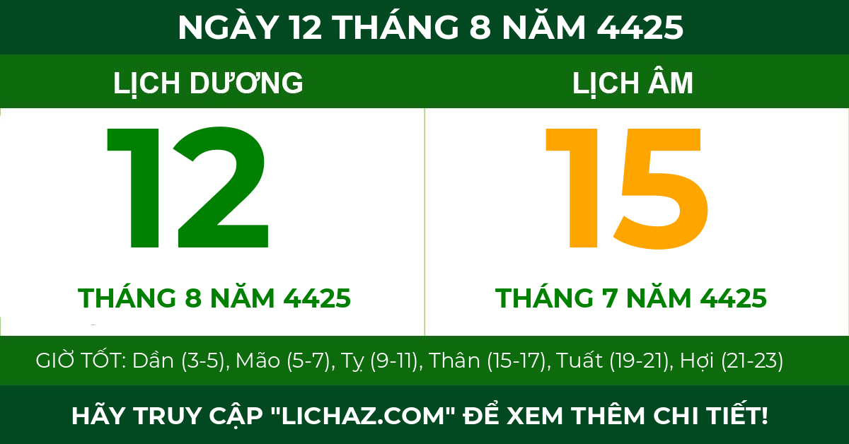 lịch âm ngày 12 tháng 8 năm 4425