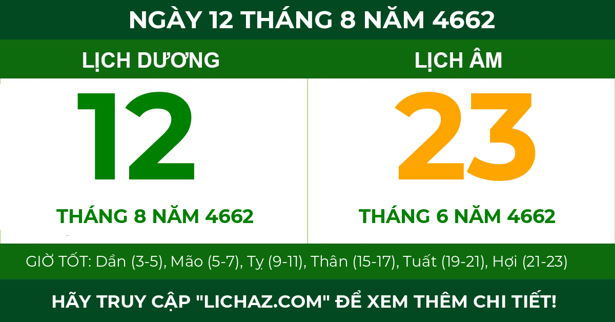 lịch âm ngày 12 tháng 8 năm 4662