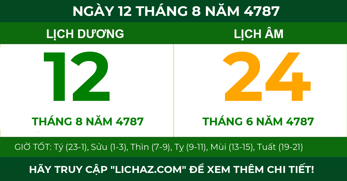 lịch âm ngày 12 tháng 8 năm 4787