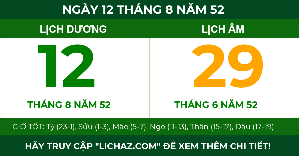 lịch âm ngày 12 tháng 8 năm 52