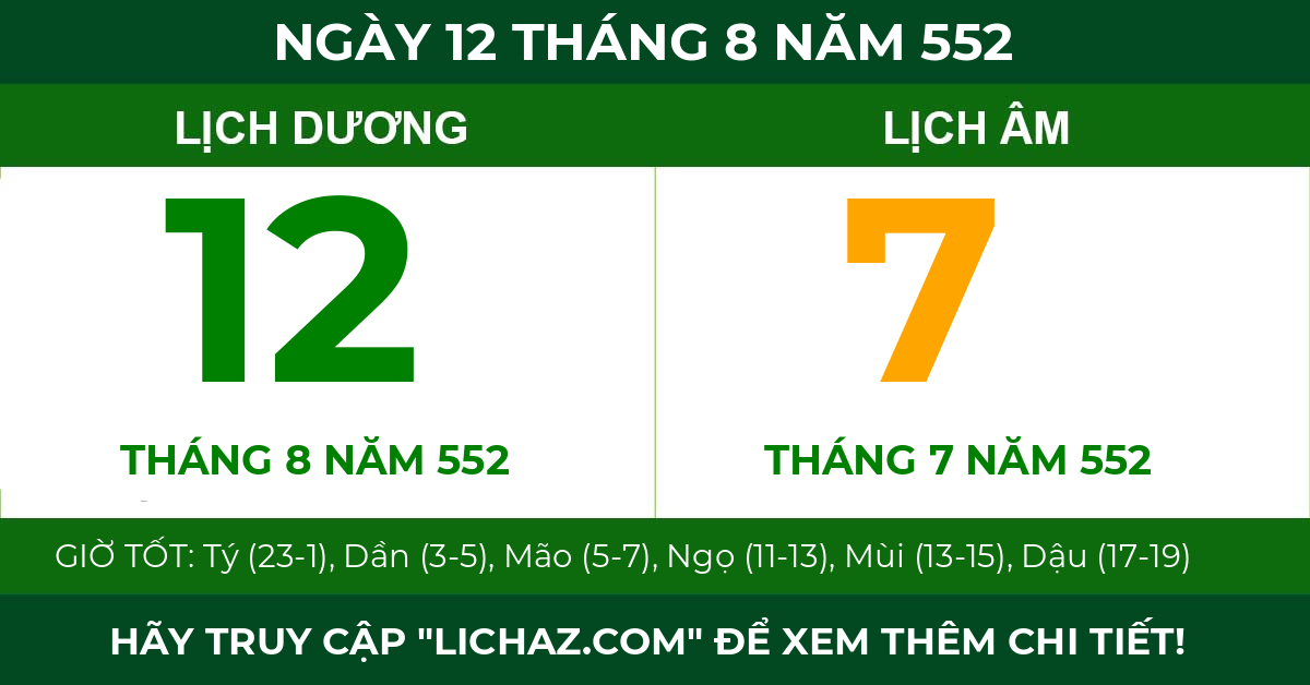 lịch âm ngày 12 tháng 8 năm 552