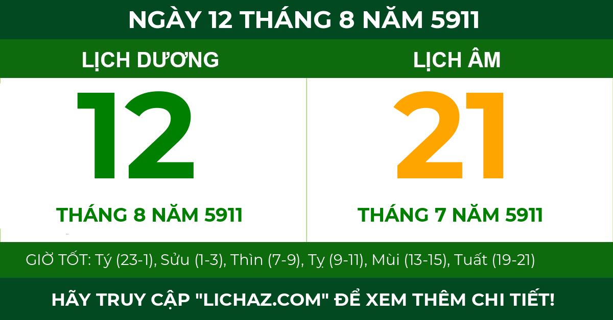 lịch âm ngày 12 tháng 8 năm 5911