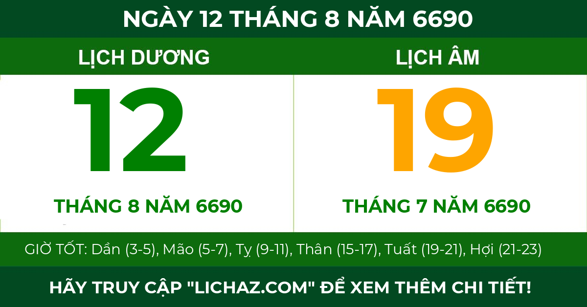 lịch âm ngày 12 tháng 8 năm 6690