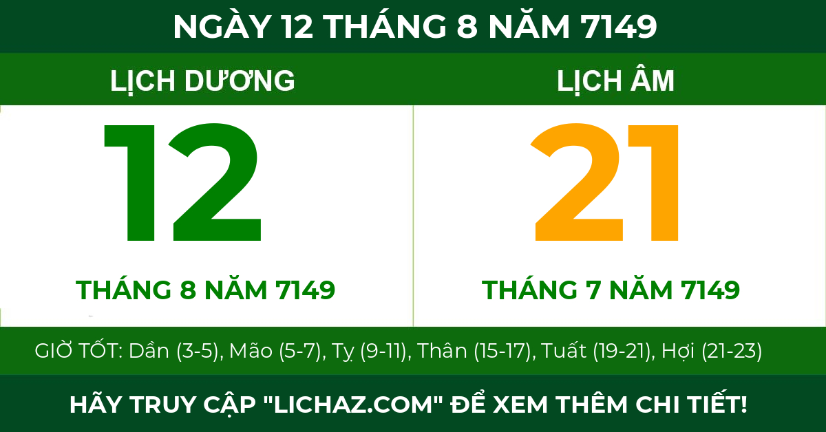 lịch âm ngày 12 tháng 8 năm 7149