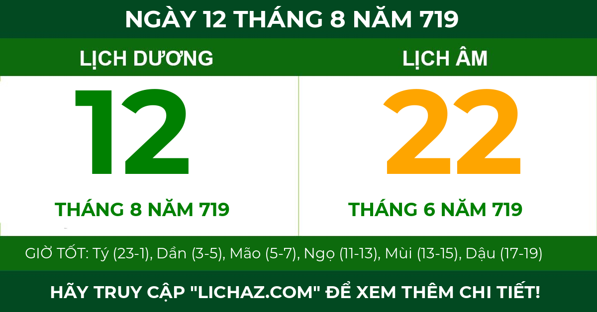 lịch âm ngày 12 tháng 8 năm 719