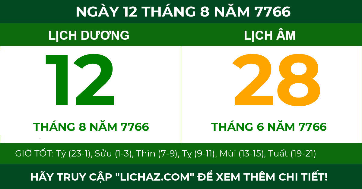 lịch âm ngày 12 tháng 8 năm 7766