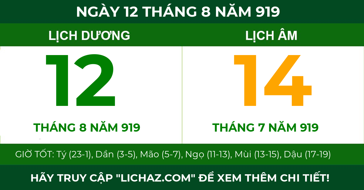 lịch âm ngày 12 tháng 8 năm 919