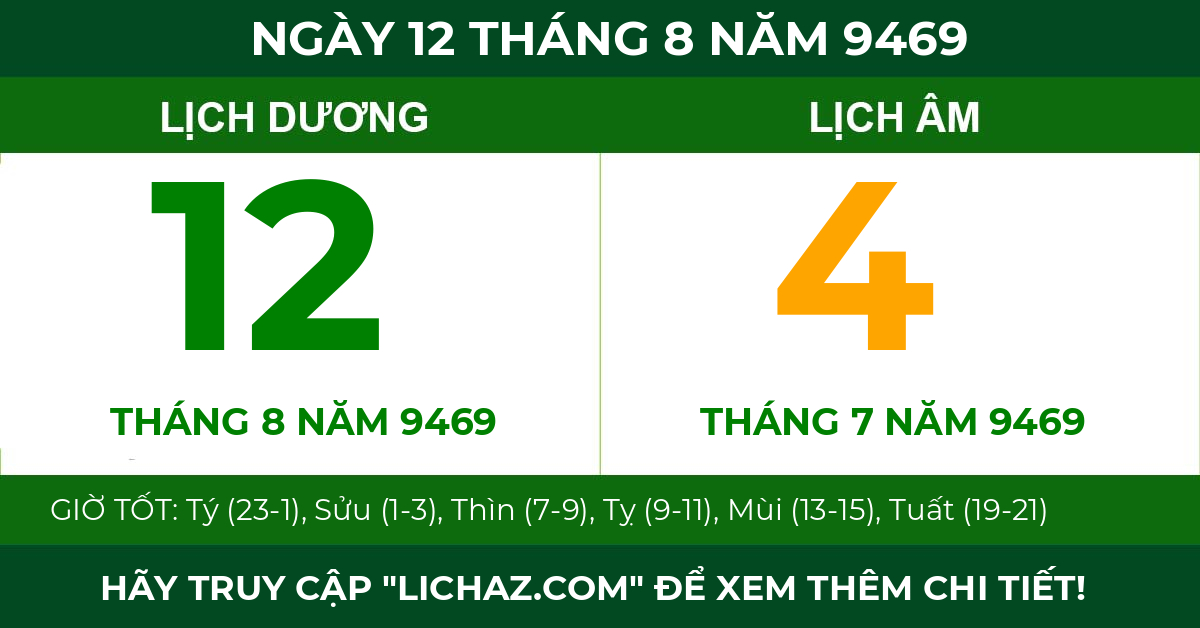 lịch âm ngày 12 tháng 8 năm 9469
