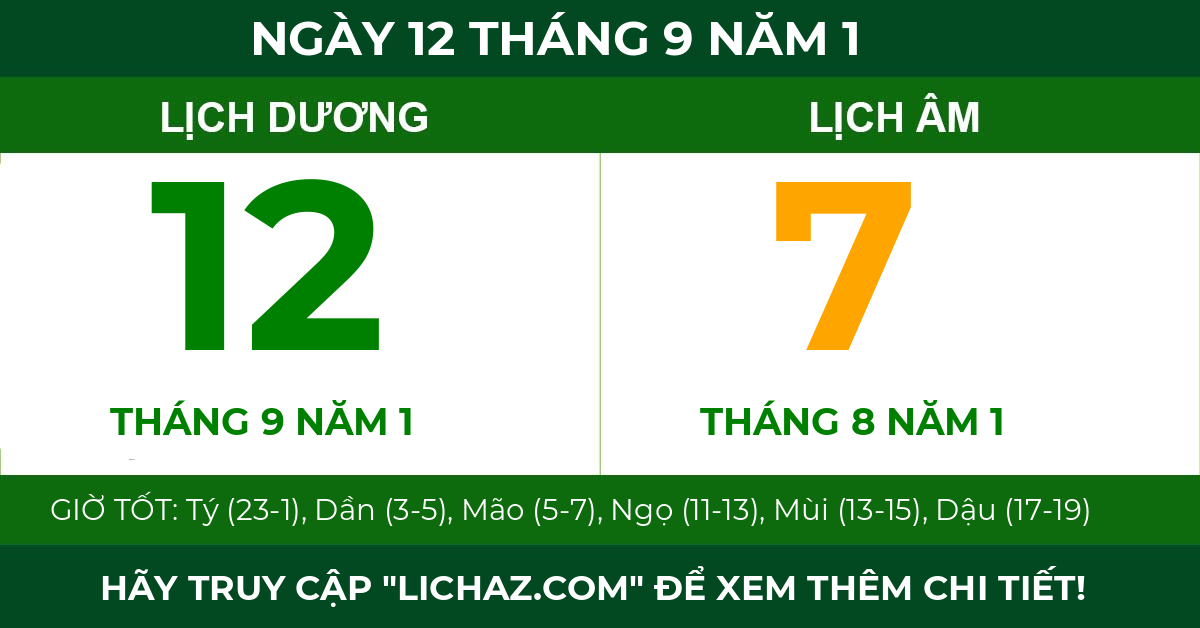 lịch âm ngày 12 tháng 9 năm 1