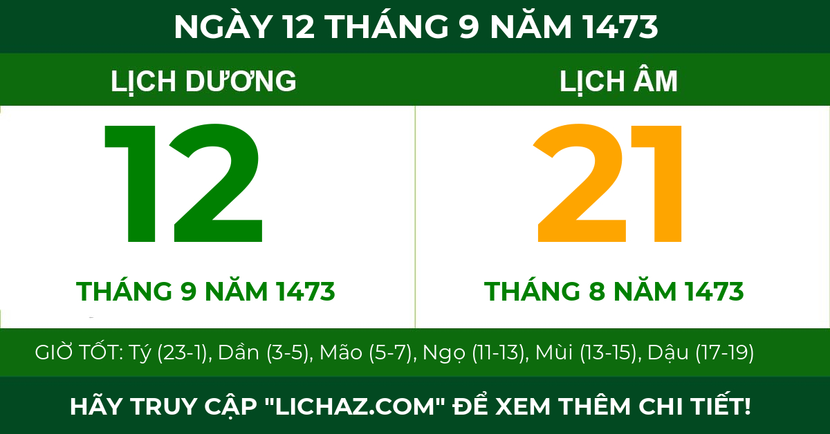 lịch âm ngày 12 tháng 9 năm 1473