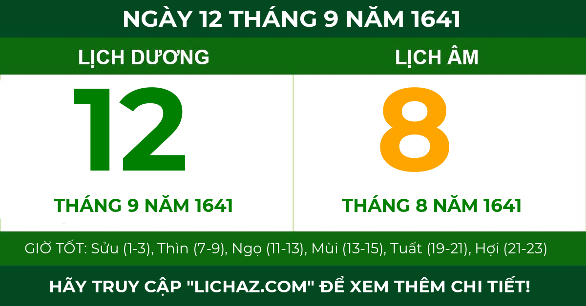 lịch âm ngày 12 tháng 9 năm 1641