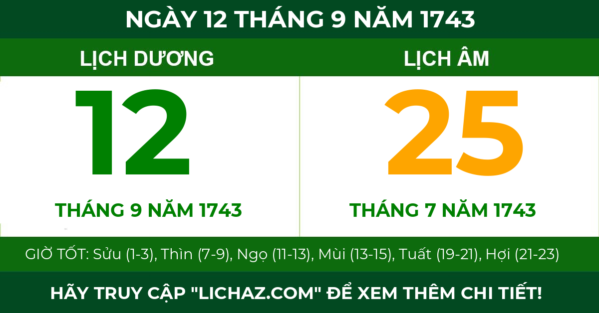 lịch âm ngày 12 tháng 9 năm 1743
