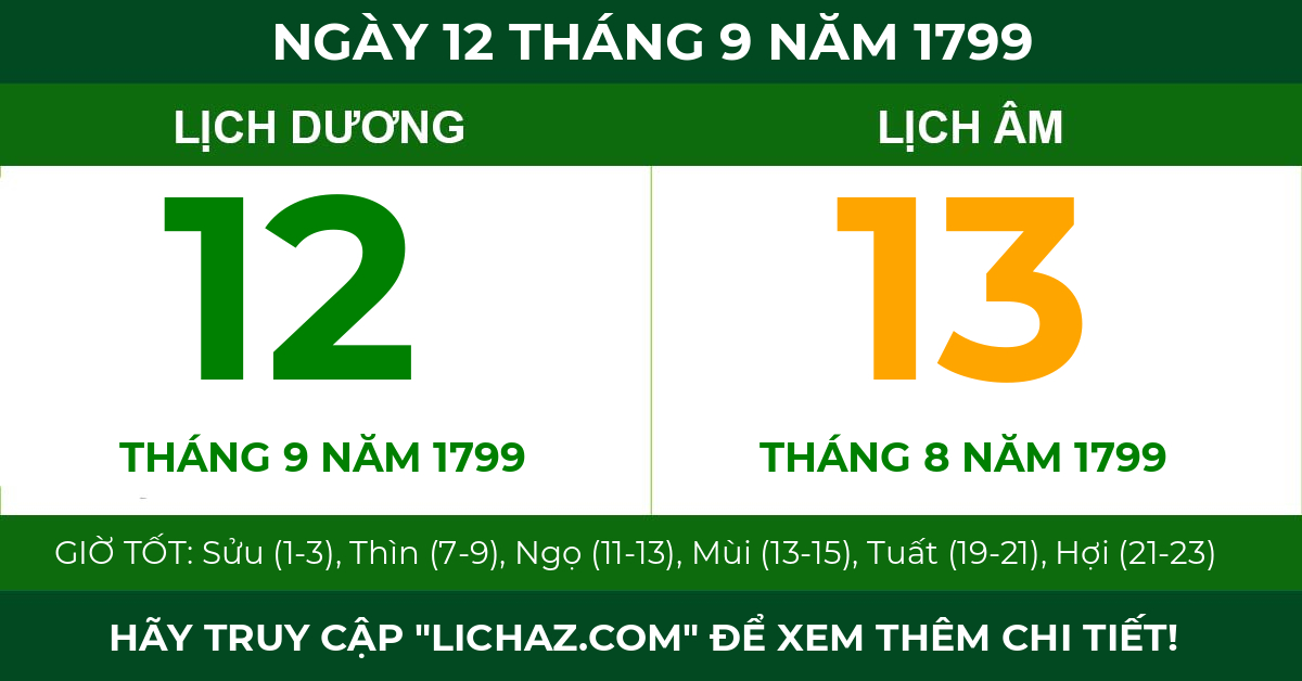 lịch âm ngày 12 tháng 9 năm 1799