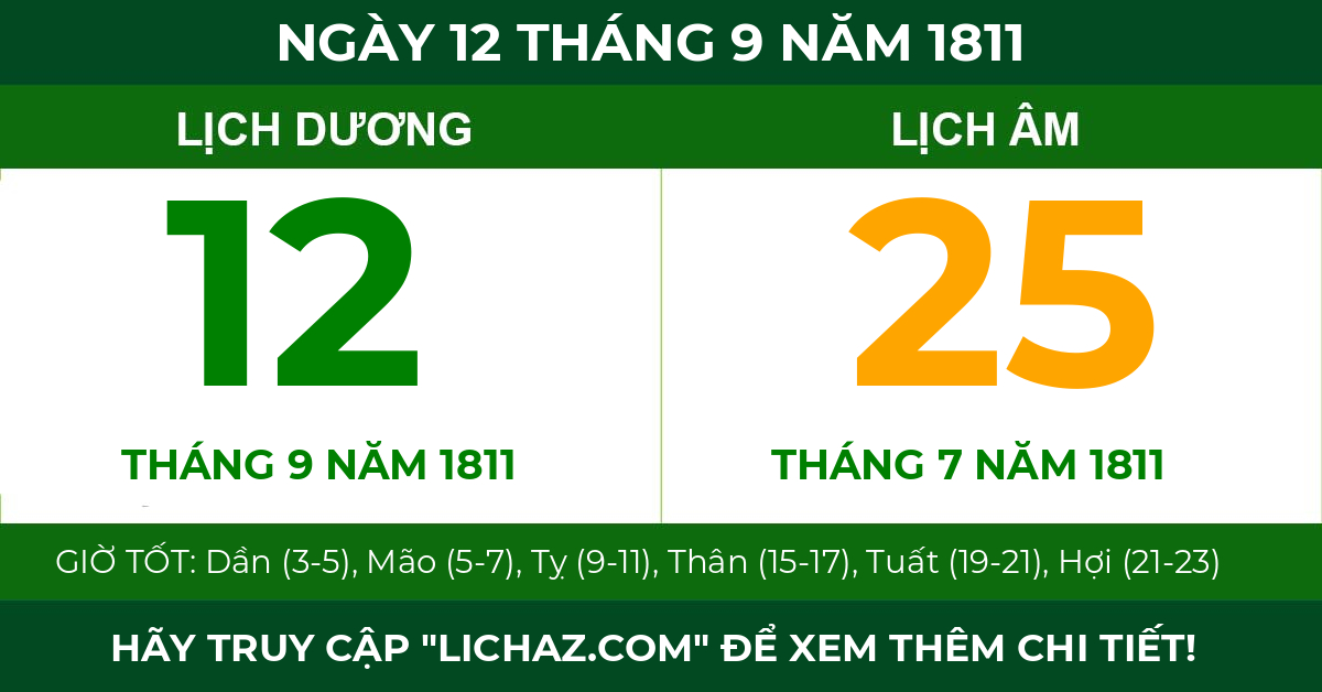 lịch âm ngày 12 tháng 9 năm 1811