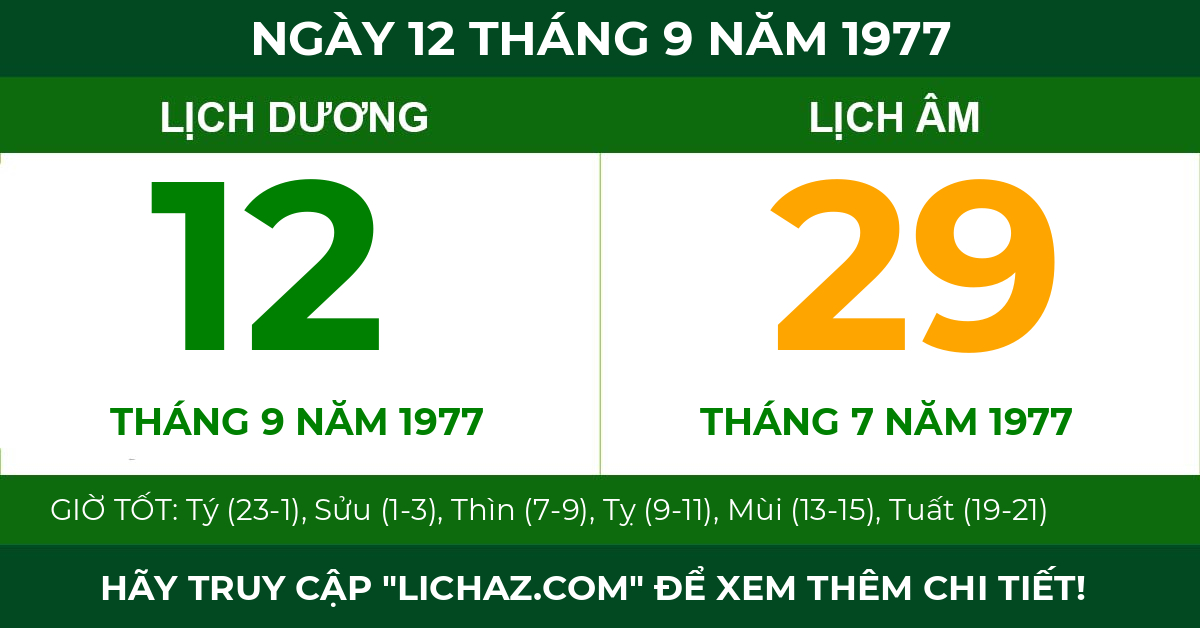 lịch âm ngày 12 tháng 9 năm 1977