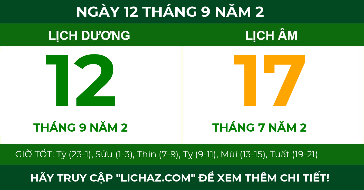 lịch âm ngày 12 tháng 9 năm 2