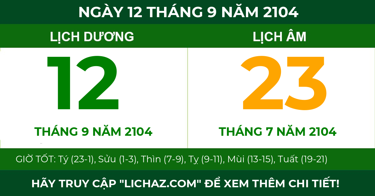 lịch âm ngày 12 tháng 9 năm 2104