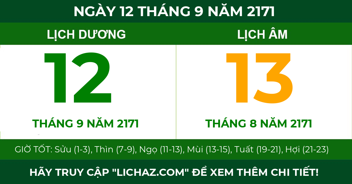 lịch âm ngày 12 tháng 9 năm 2171