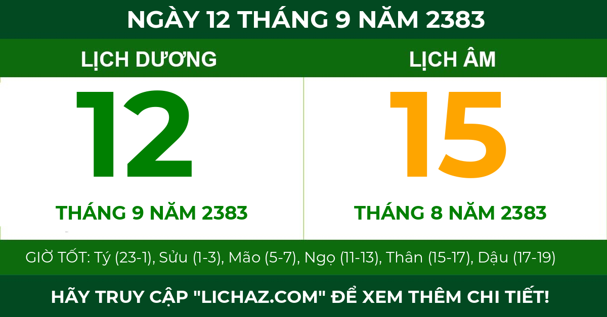 lịch âm ngày 12 tháng 9 năm 2383