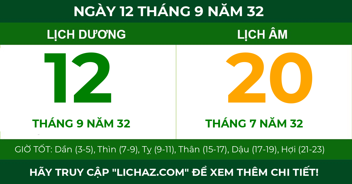 lịch âm ngày 12 tháng 9 năm 32