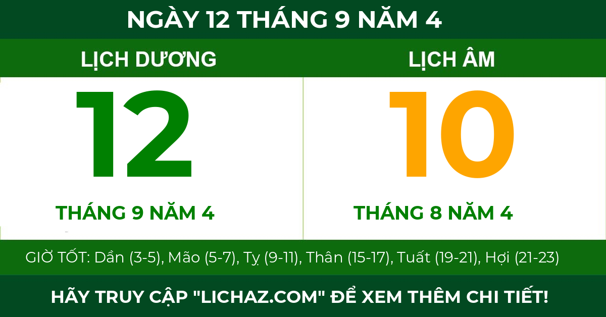 lịch âm ngày 12 tháng 9 năm 4