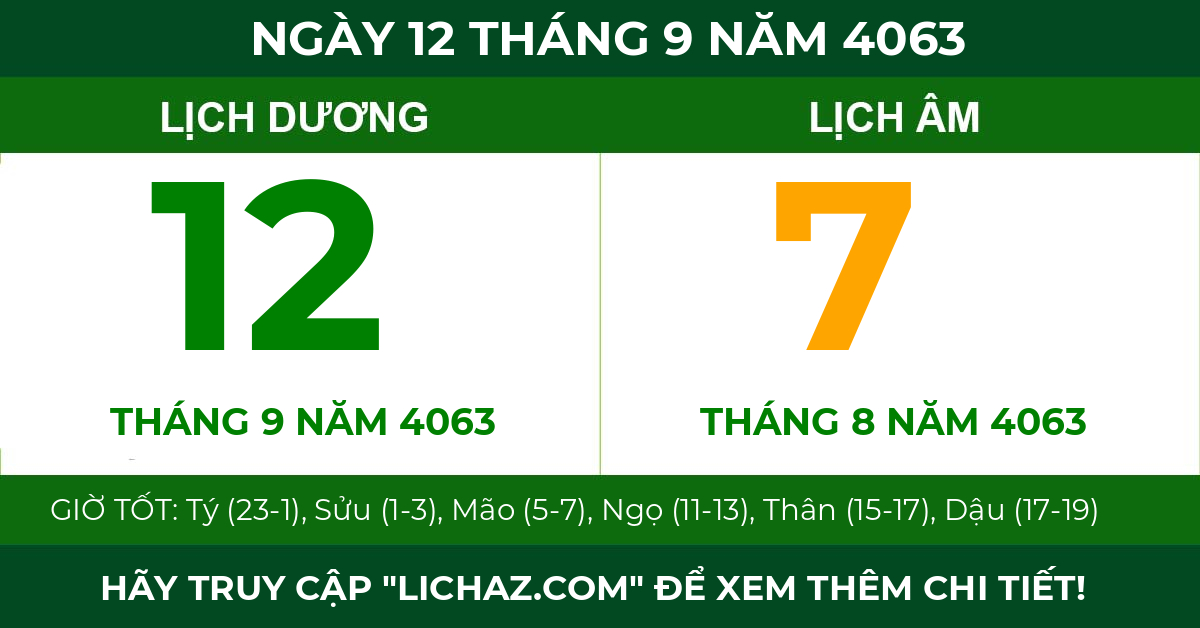 lịch âm ngày 12 tháng 9 năm 4063