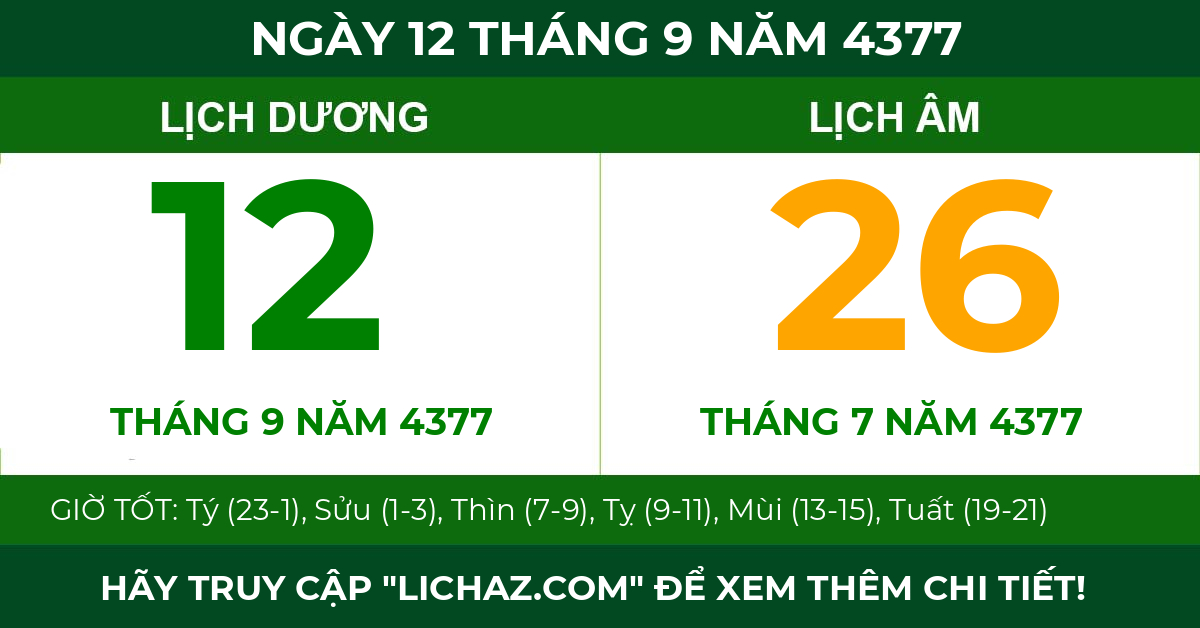 lịch âm ngày 12 tháng 9 năm 4377