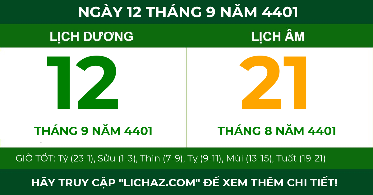 lịch âm ngày 12 tháng 9 năm 4401