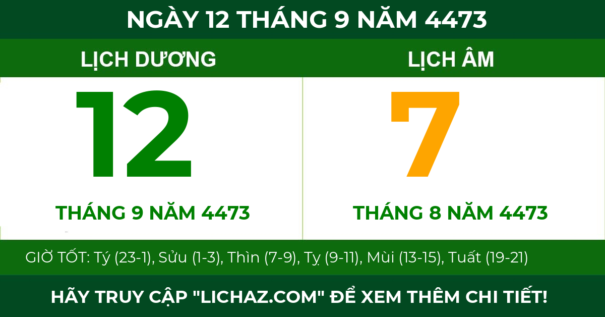 lịch âm ngày 12 tháng 9 năm 4473